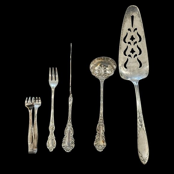 VTG Silverplate Pie Server Ladle Spoon Twisted Butter Knife Mixed Set Antique - Picture 1 of 9